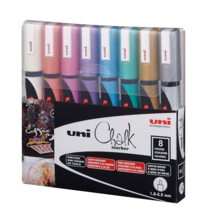UNICHALK MARCADORES DE TIZA LIQUIDA PWE 5M PUNTA REDONDA DE 1,8 A 2,5 MM X 8 COLORES METALIZADOS