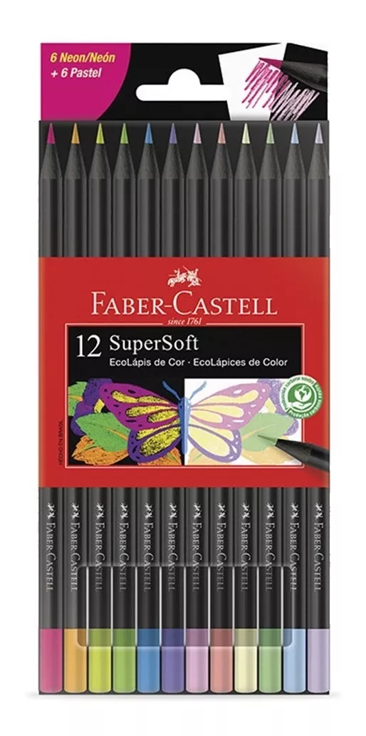 LAPICES DE COLORES FABER CASTELL SUPER SOFT X12 COLORES NEON/PASTEL - SAN  JORGE