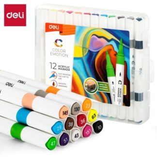 MARCADOR ACRILICO DELI DOBLE PUNTA PINCEL X 12