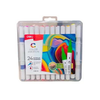 MARCADOR ACRILICO DELI DOBLE PUNTA PINCEL X 24