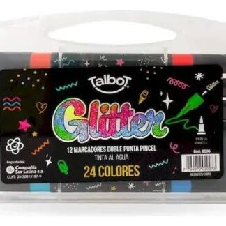MARCADORES GLITTER TALBOT PUNTA PINCEL BICOLOR X 12