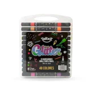 MARCADORES GLITTER TALBOT PUNTA PINCEL BICOLOR X 24