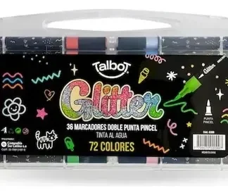 MARCADORES GLITTER TALBOT PUNTA PINCEL BICOLOR X36
