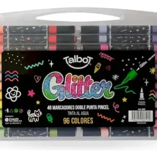 MARCADORES GLITTER TALBOT PUNTA PINCEL BICOLOR X 48